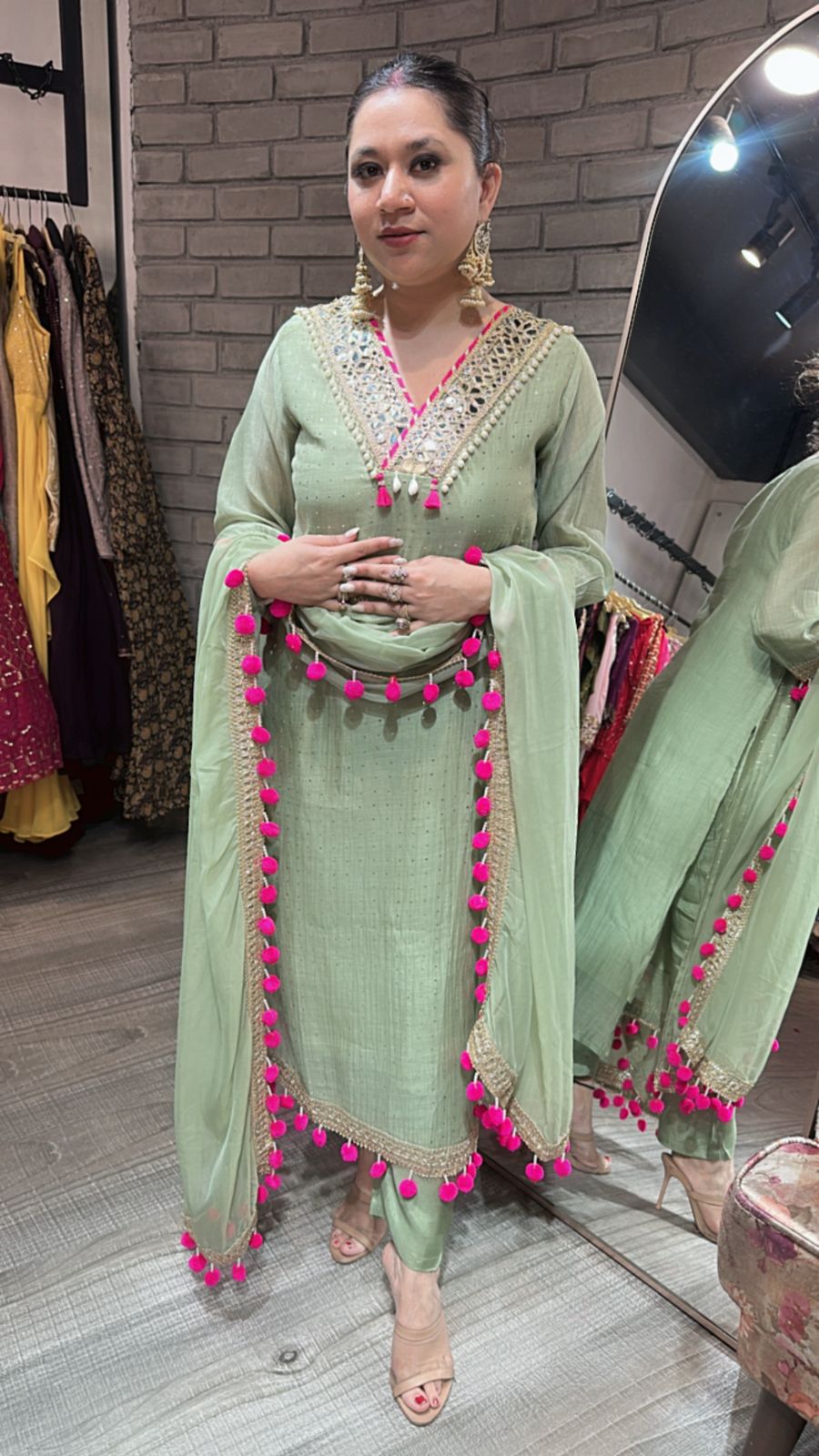 Chakri pista Pom Pom Designer suit