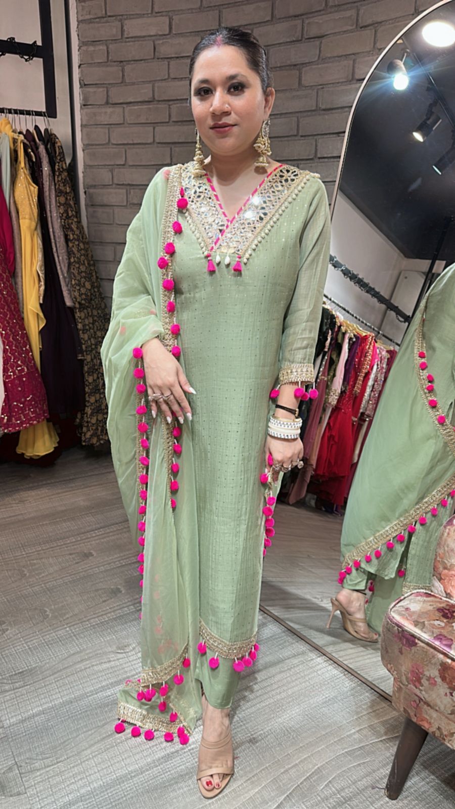 Chakri pista Pom Pom Designer suit