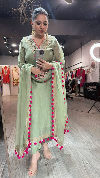 Chakri pista Pom Pom Designer suit