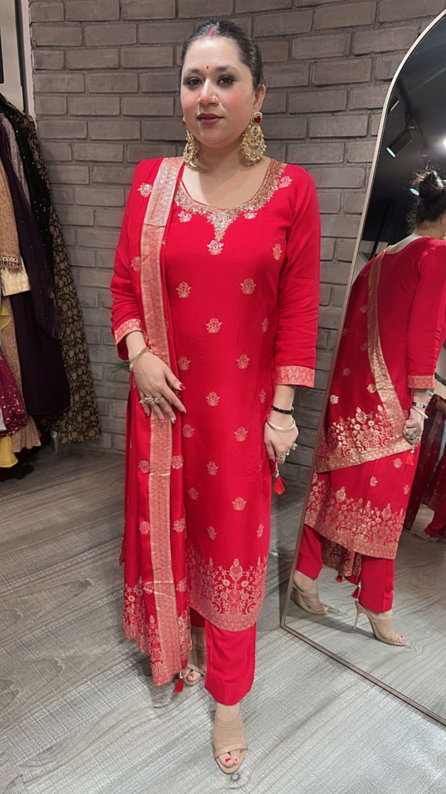 Saubhagyavati Red Dupatta Suit