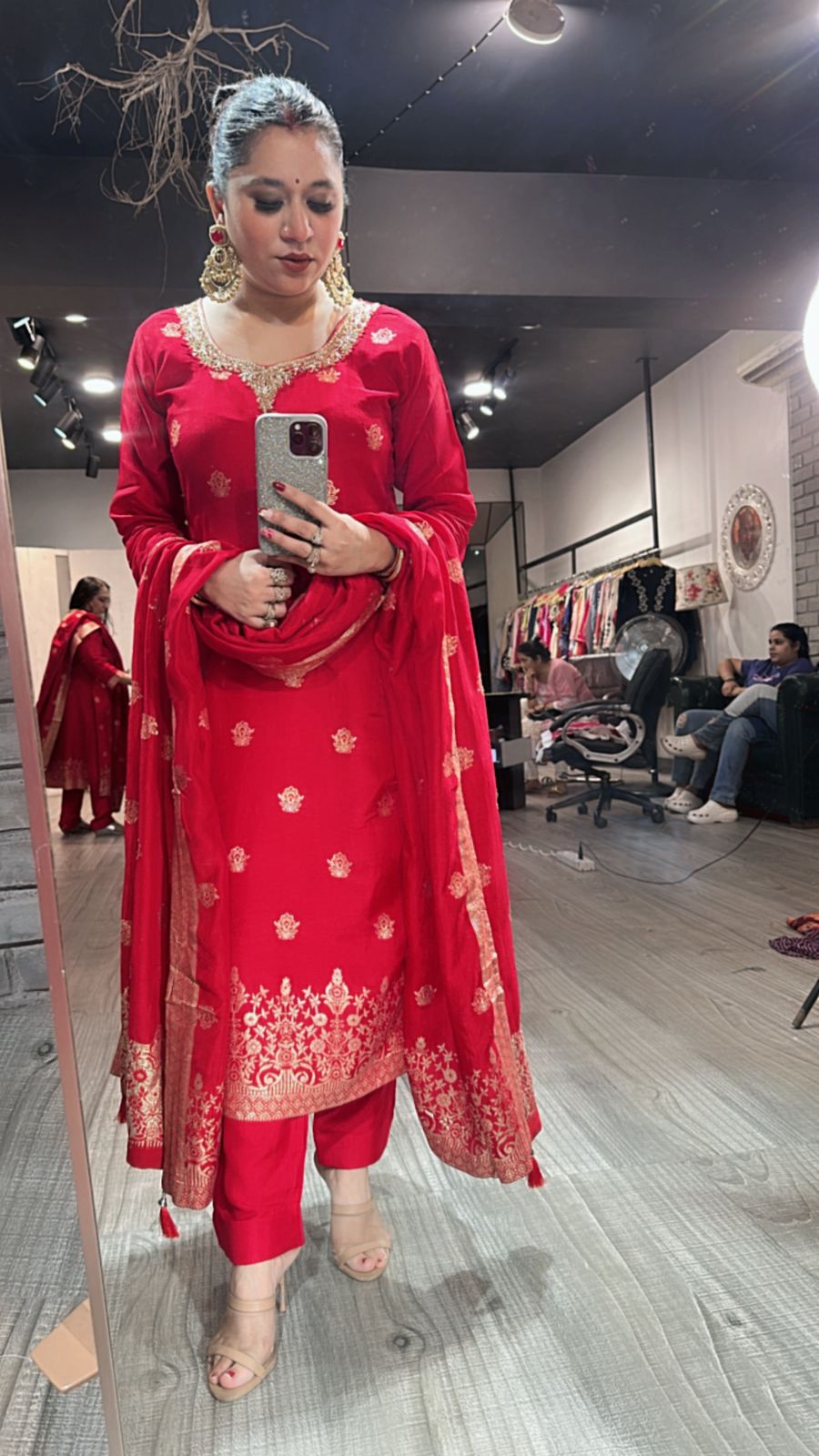 Saubhagyavati Red Dupatta Suit