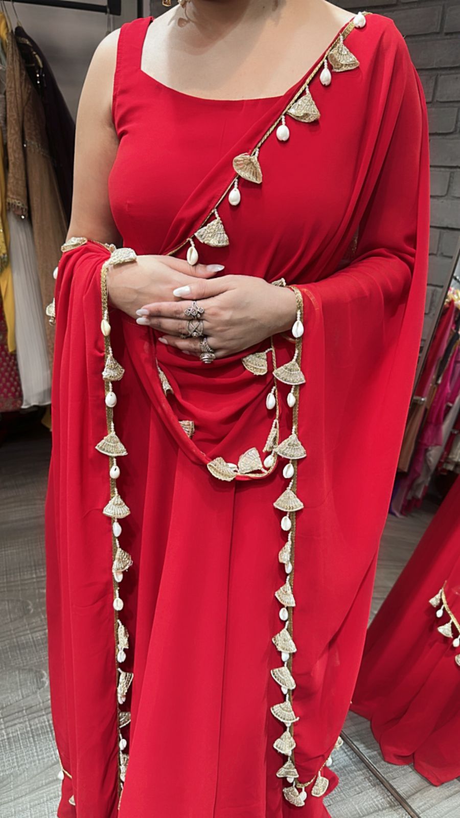 Savariya Red shell Anarkali