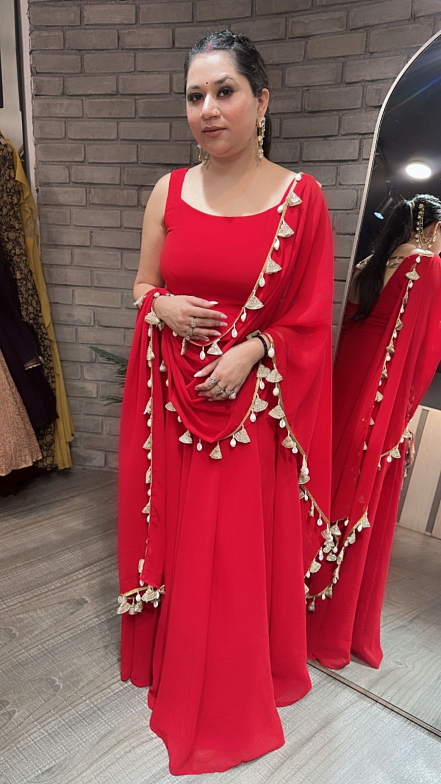 Savariya Red shell Anarkali