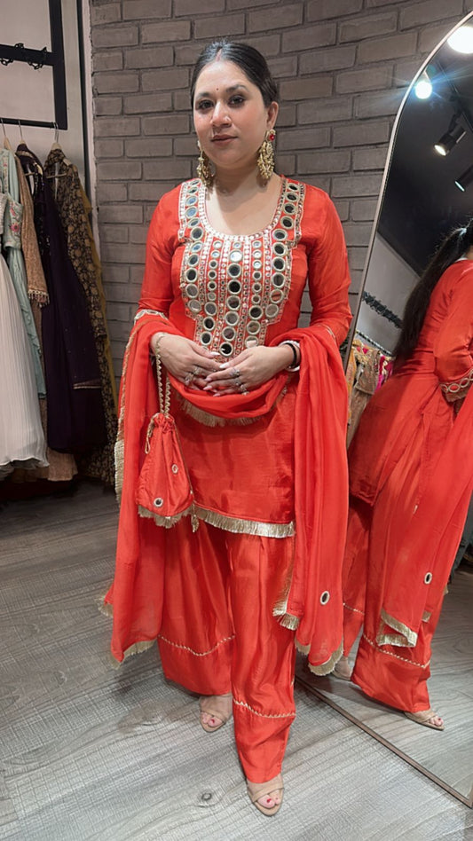 Sindhuri Rust Mirror Farshi potli Suit