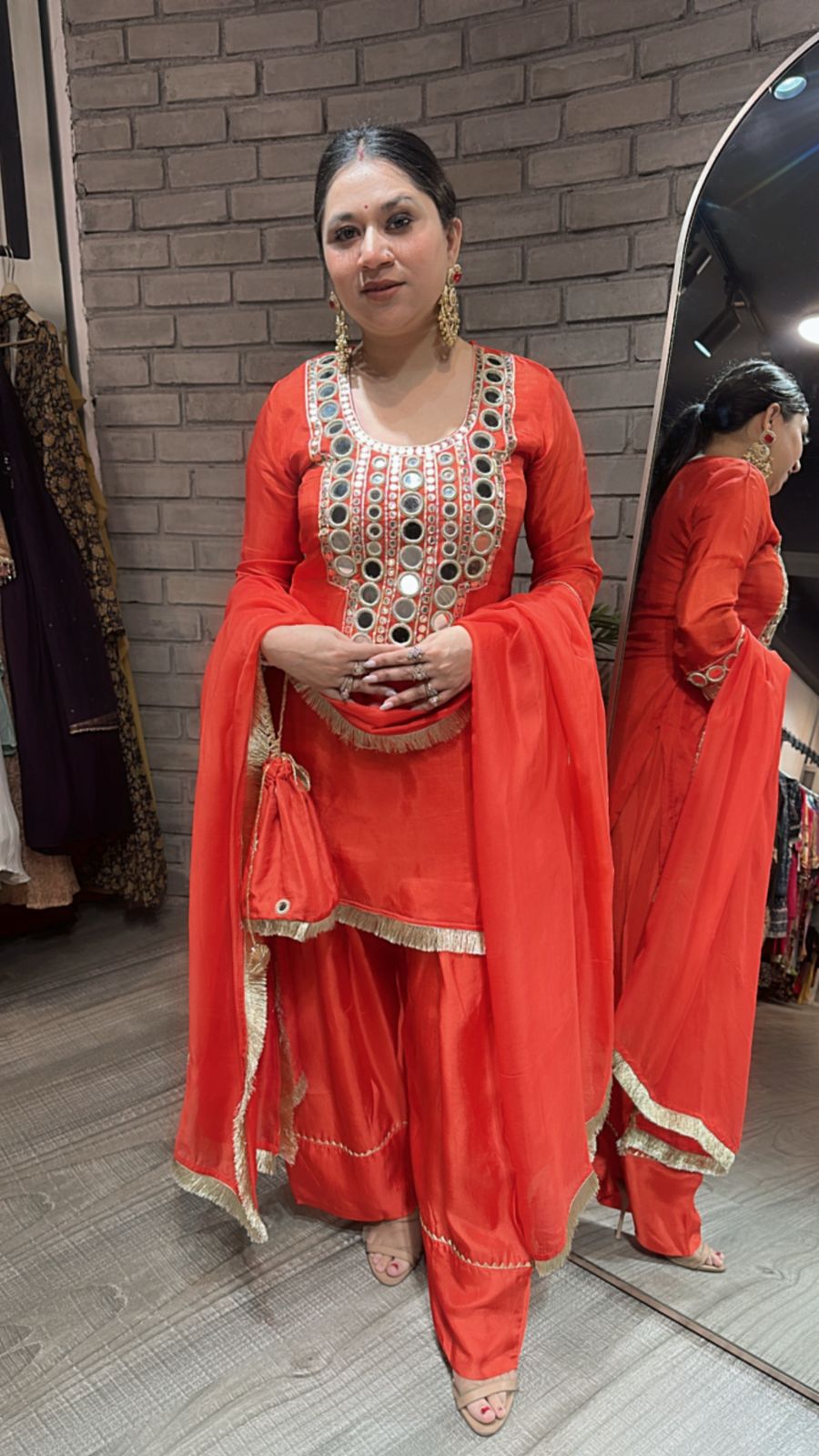 Sindhuri Rust Mirror Farshi potli Suit