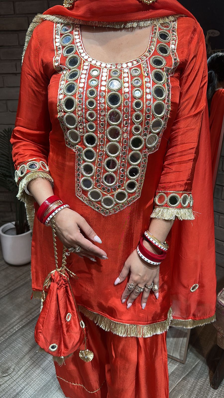 Sindhuri Rust Mirror Farshi potli Suit