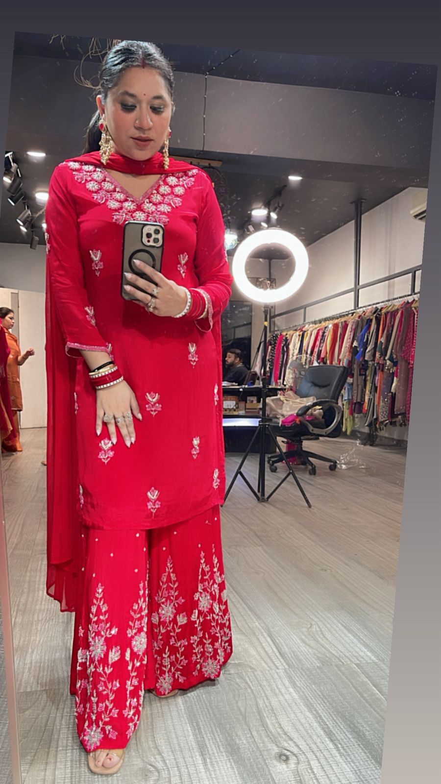Nur Jahan Red embroidered plazzo Suit
