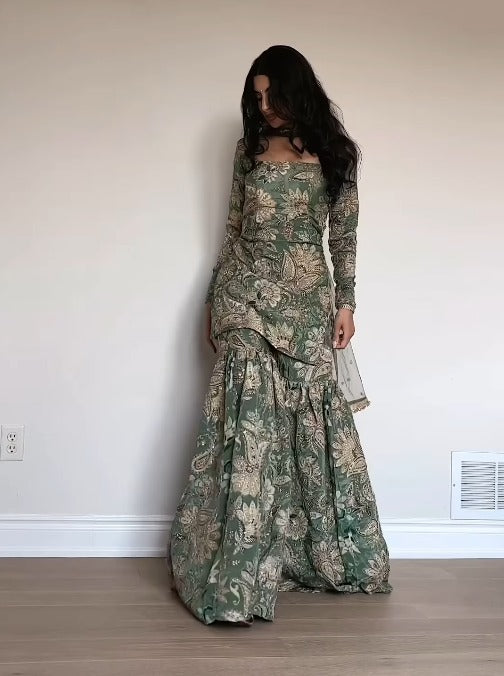 Floral Festive Mustard Sharara Set