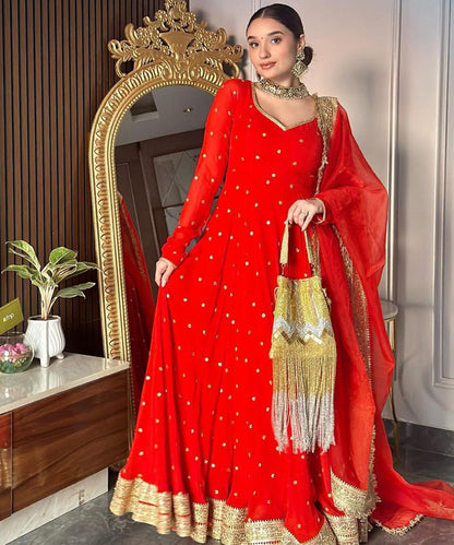 georgette Red Anarkali