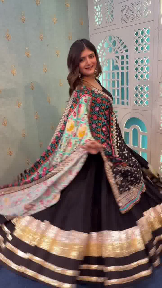 Midnight Royalty: Black Lehenga with Golden Gota & Mirror Work Magic