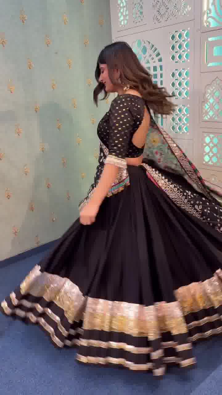 Midnight Royalty: Black Lehenga with Golden Gota & Mirror Work Magic