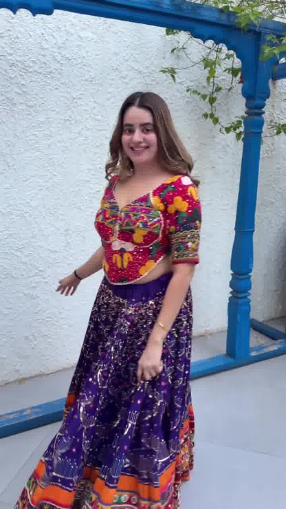 Vibrant Dandiya Diva  | Traditional Kutchi Embroidered Navratri Lehenga Choli Set