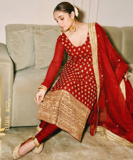 Maroon Raw Silk  Zari Work Salwar & Georgette Dupatta