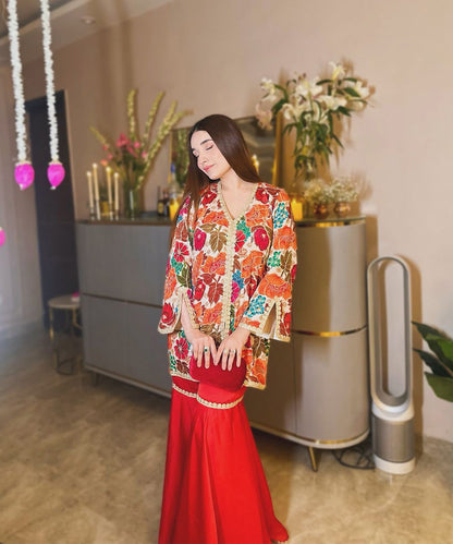 Georgette Multicoloured floral embroidery sharara set