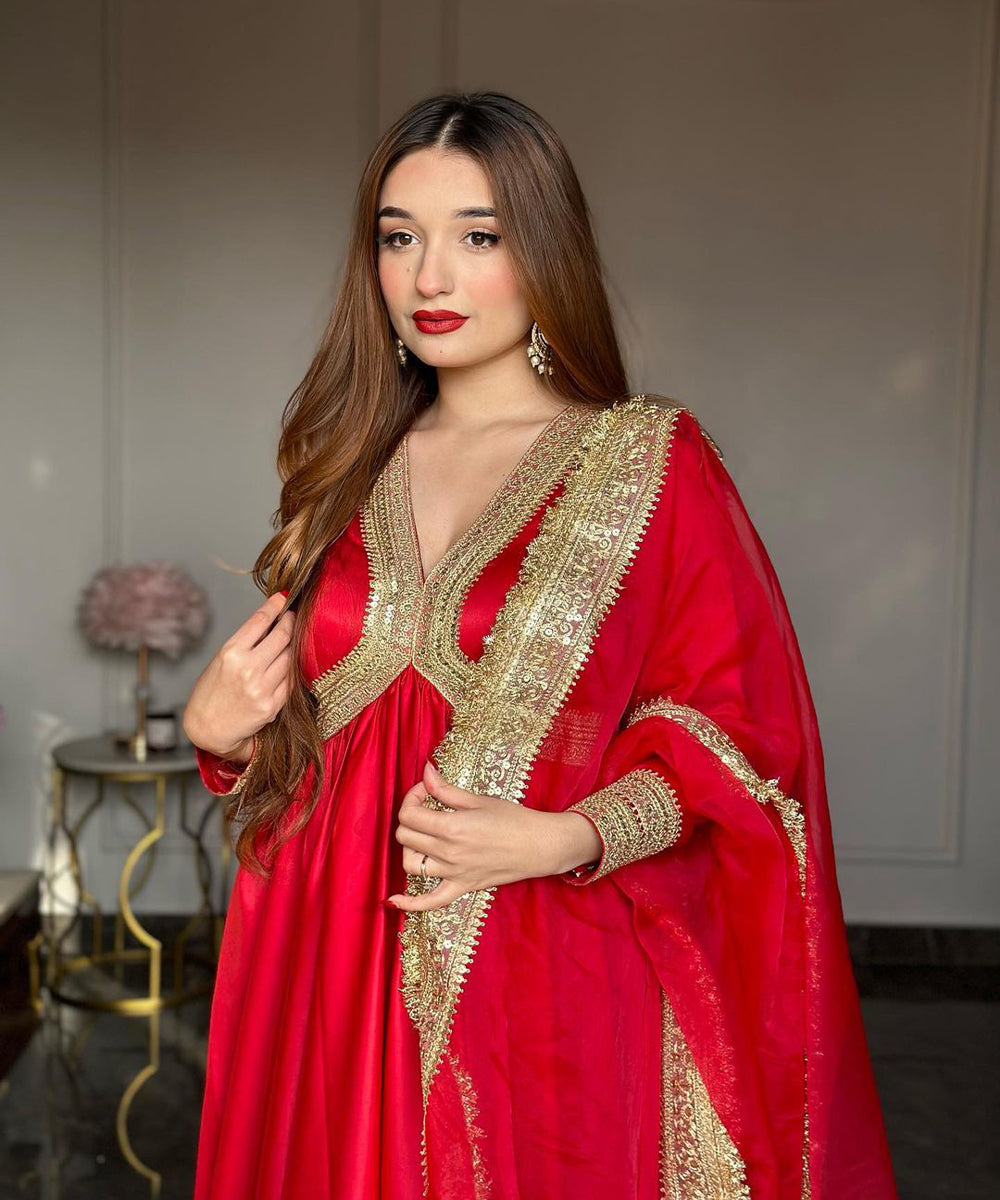 Red Anarkali gown and dupatta