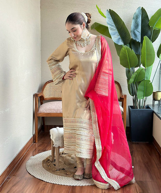 Shimmer georgette Golden Suit