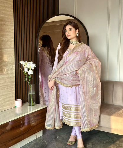 Georgette Pink Suit with Organza Dupatta & Lycra Leggings