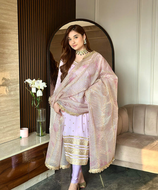 Georgette Pink Suit with Organza Dupatta & Lycra Leggings