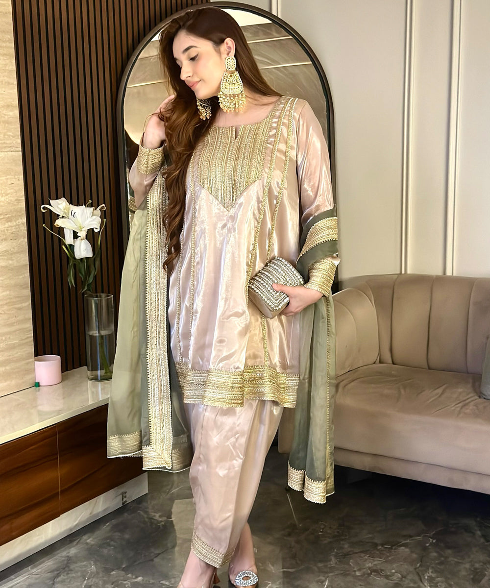 Imported Organza light beige suit