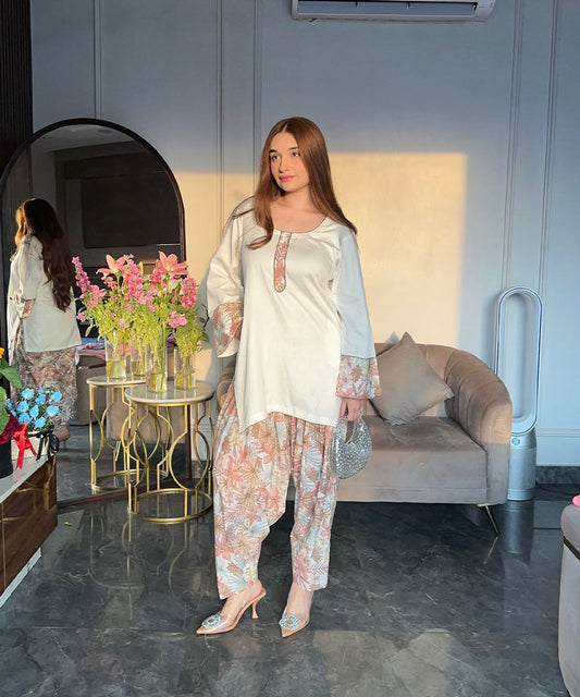 off white floral suit