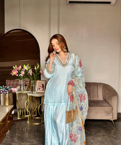 Sky Blue Opara Silk Set